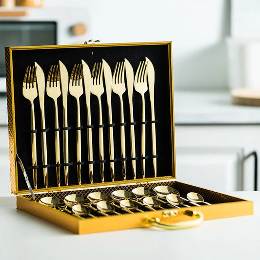 Ellington Essentials 24-Piece Gold Stainless Steel Cutlery Set with Gift Box